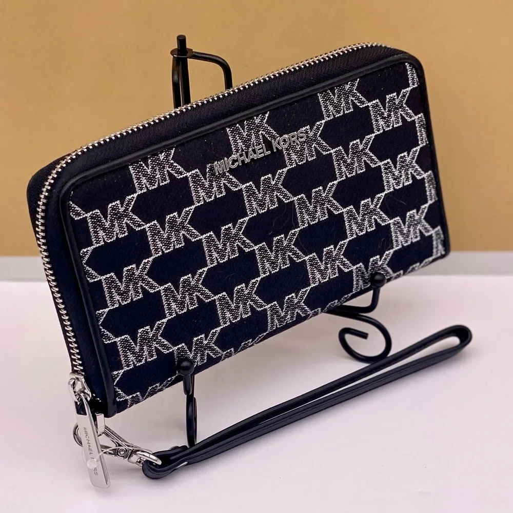 Michael Kors Jet Set Travel Wallet Phone Case Wristlet Glimmer MK Print